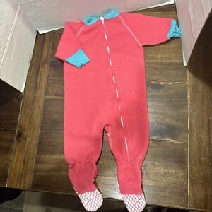 Vintage Gerber Baby Footie Pajamas Pink And Teal 1T 12 months 90s Y2K